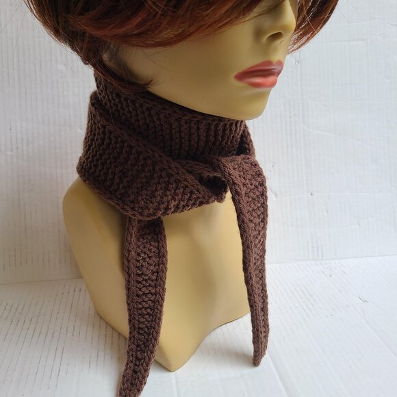 Sophie scarf, Neck scarf, small scarf Dark Brown scarf Knitted Handmade Scarf - Picture 8 of 12